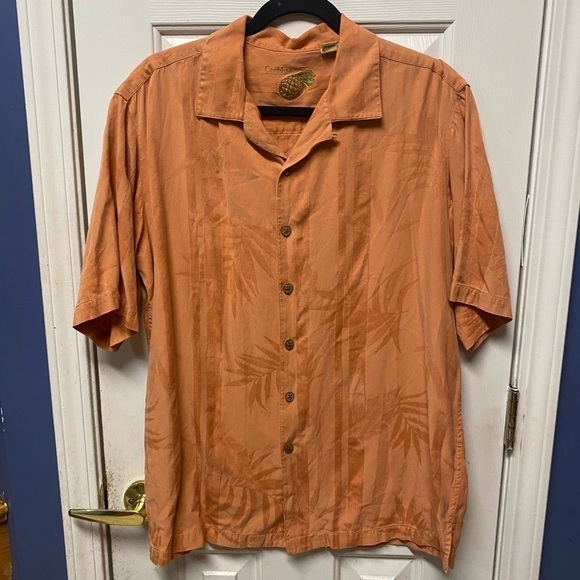 Caribbean Men orange button down  silk and cotton blend shirt sleeve  top size M - Picture 1 of 8